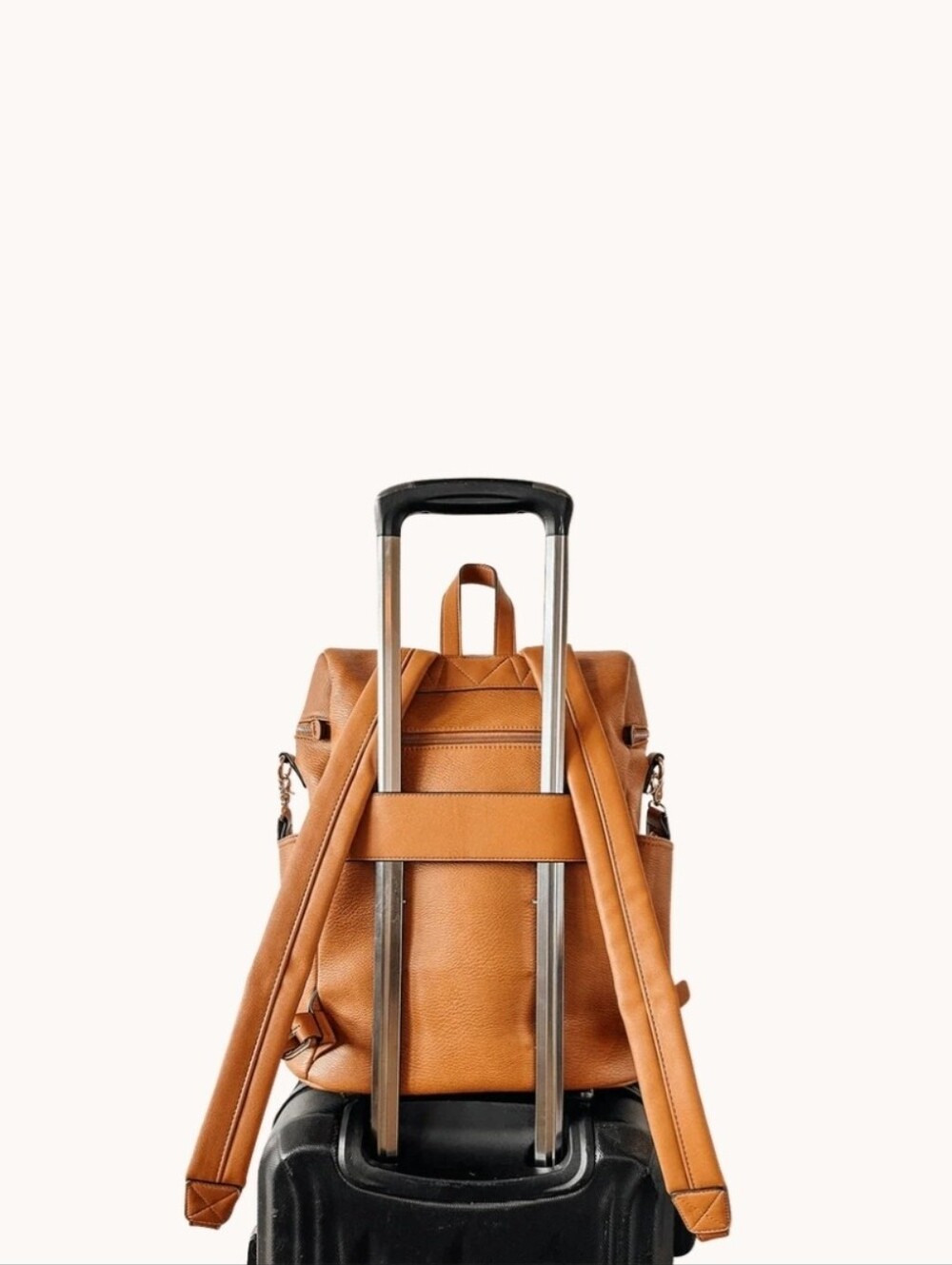 NWT Poppy & Peonies Commuter Backpack Camel Vegan Leather Laptop Travel Work Bag - Picture 5 of 8